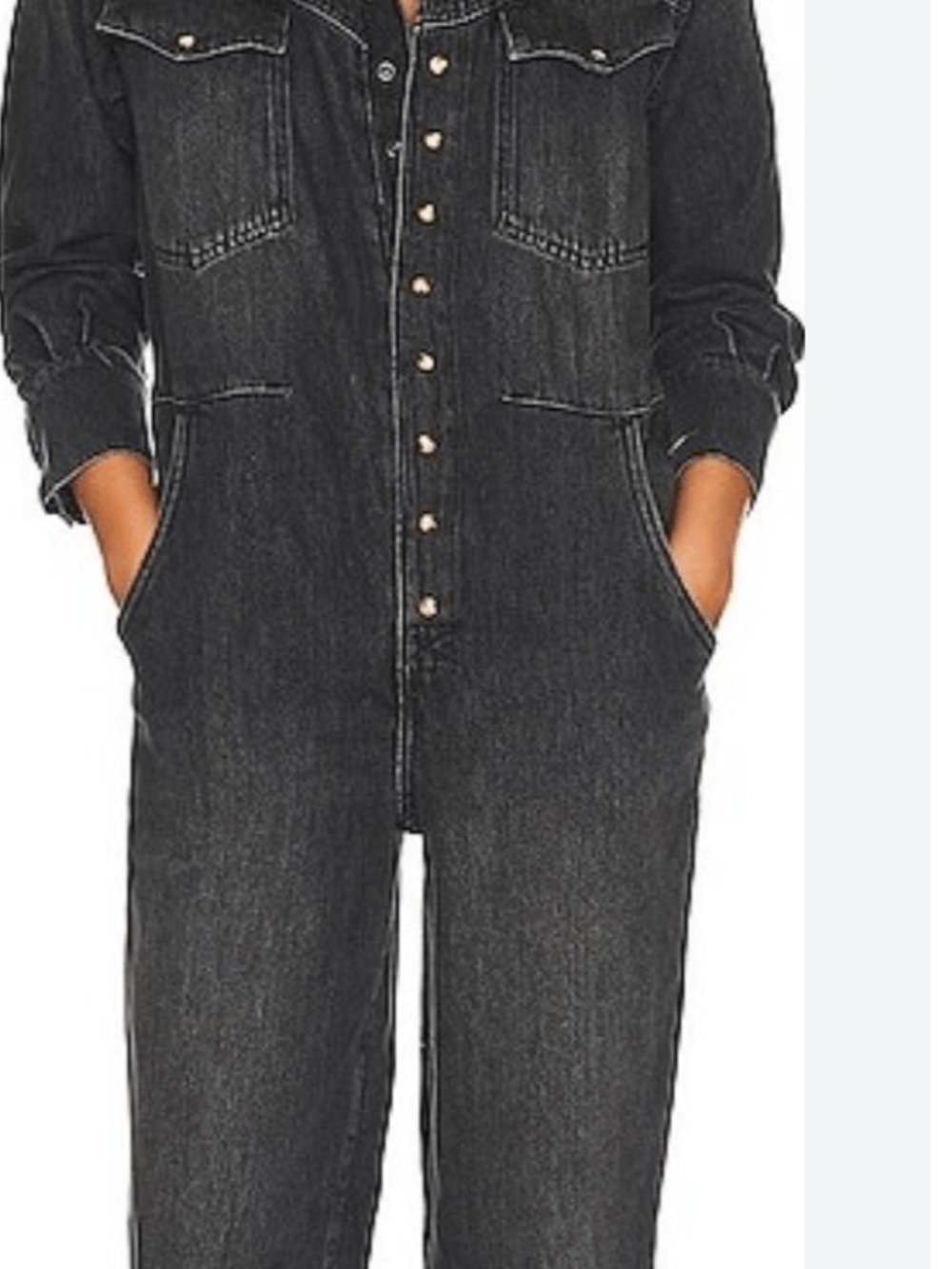 We The Free Black Washed Denim Jumpsuit Overalls Size L